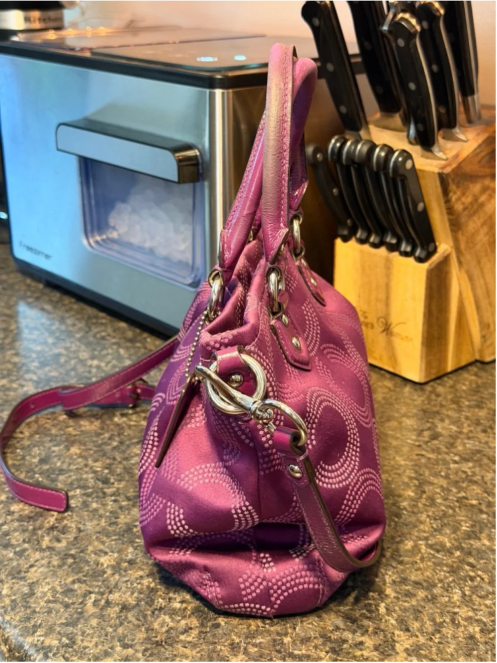 Coach Ashley Purple Dotted Op Art Satchel